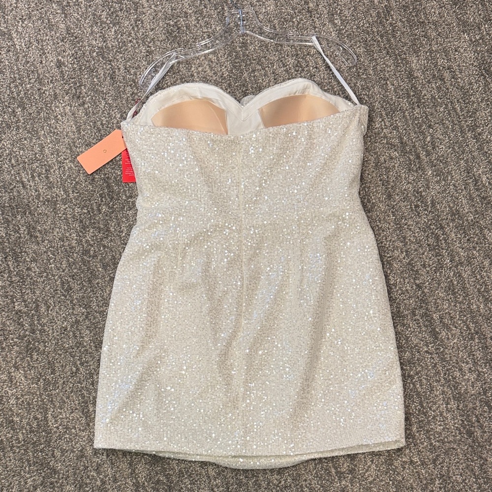Strapless Sequin Bodycon Dress in Ivory - Picture 2 of 7